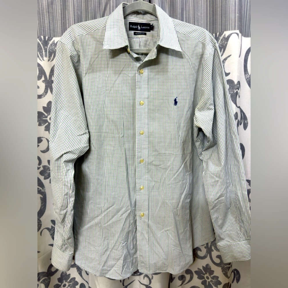 EUC Ralph Lauren Men's White Plaid Button-Down Shirt‎ Size 16